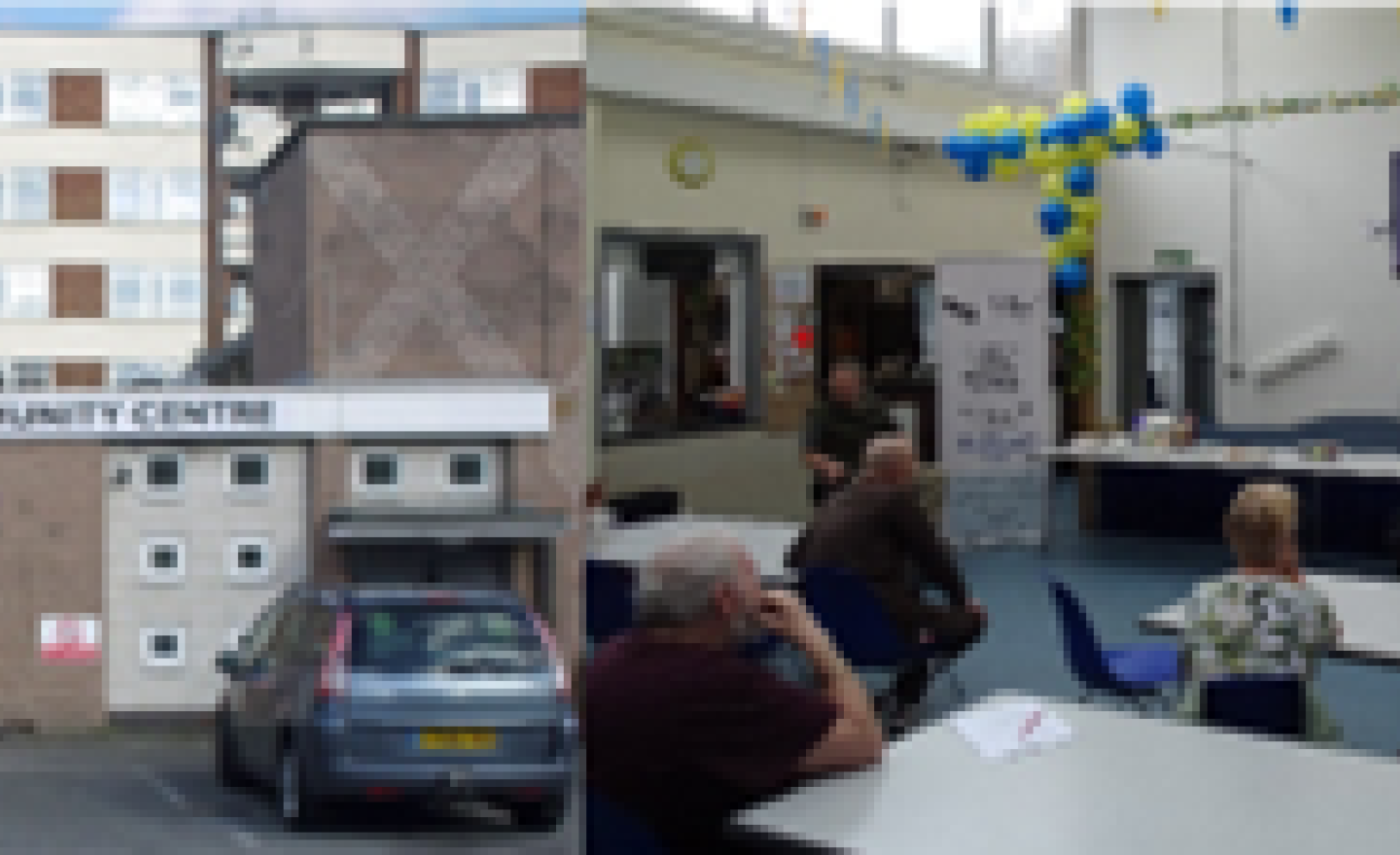 Two images side by side of St Johns Community Centre and a photo voter ID awareness raising workshop with D/deaf and disabled community in Haringey.