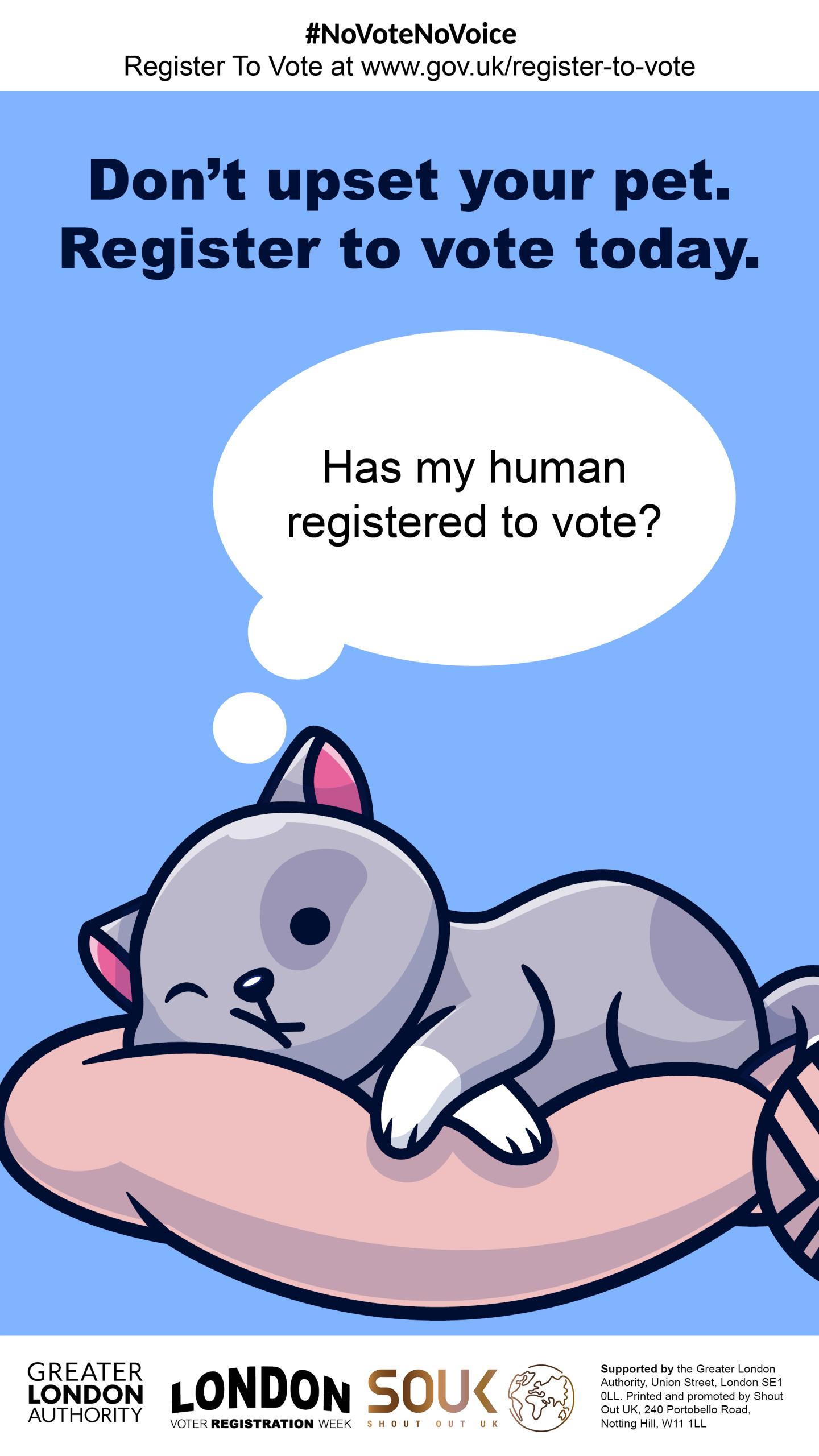 Image with cat wondering if their owner has registered to vote