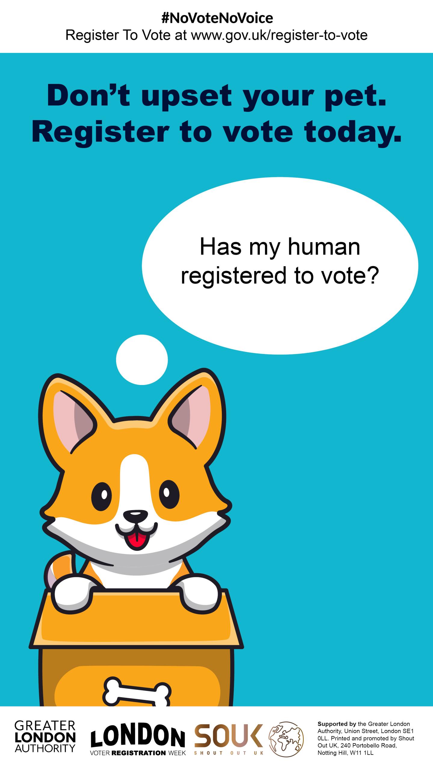Image with dog wondering if their owner has registered to vote