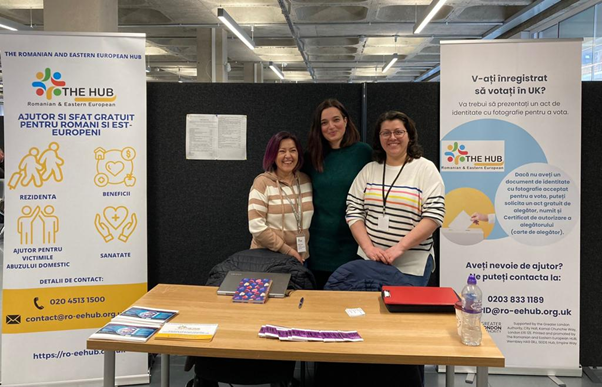 Romanian and Eastern European hub voter ID information stall at the Romanian consulate