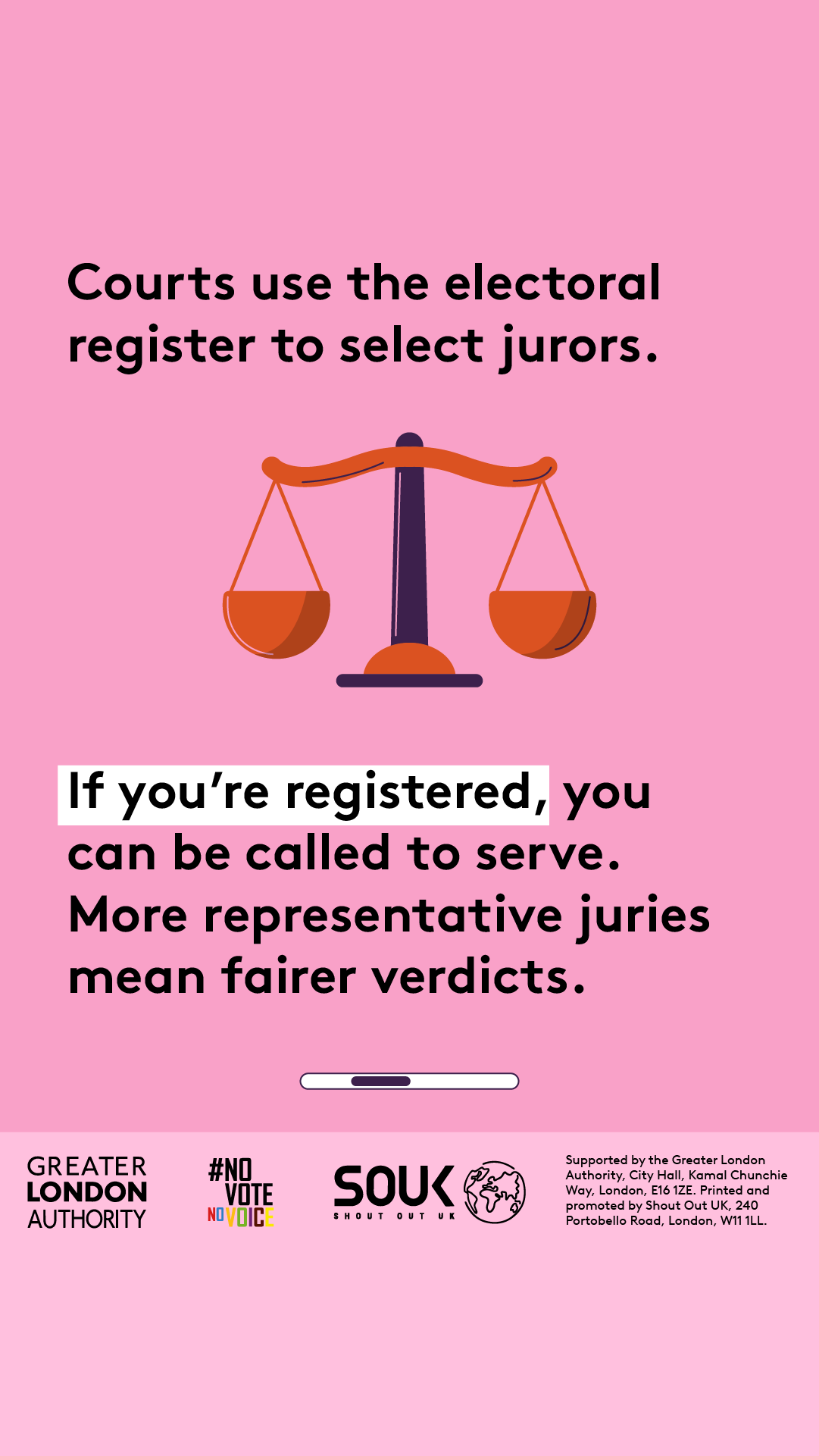 Courts use the electoral register to select jurors. Traditional weighing scales pictured are balanced. If you’re registered, you can be called to serve. More representative juries mean fairer verdicts. 