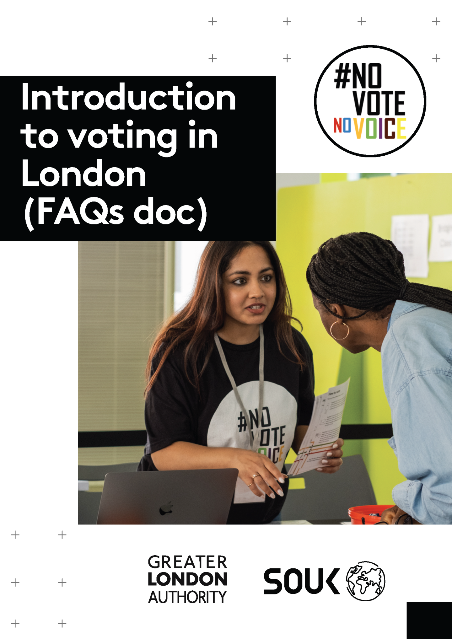 Cover page for introduction to voting in London FAQs with people engaging at a voter registration stall