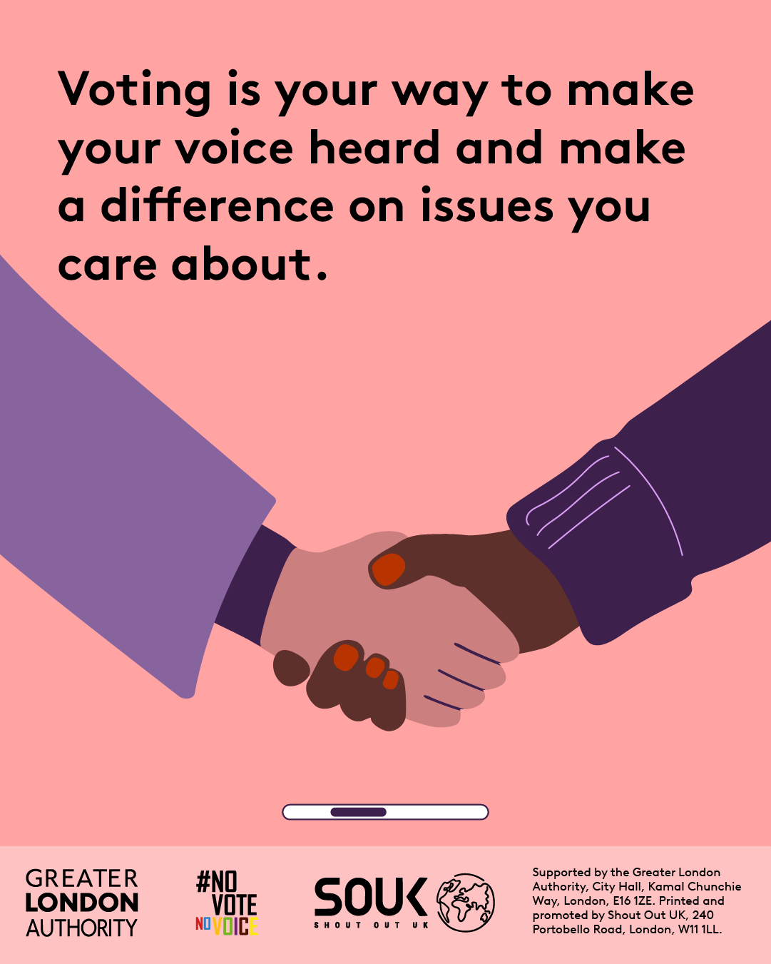 Voting is your way to make your voice heard and make a difference on issues you care about. Two people with different skin tones shaking hands. 
