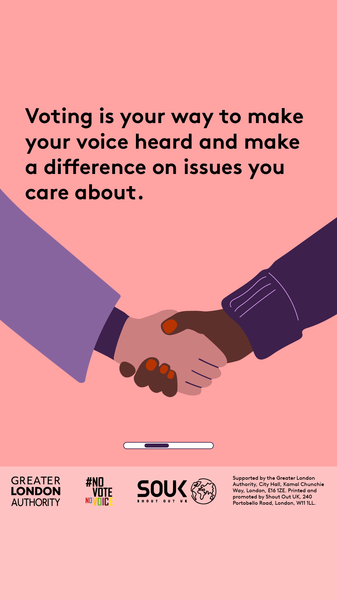 Voting is your way to make your voice heard and make a difference on issues you care about. Two people with different skin tones shaking hands. 
