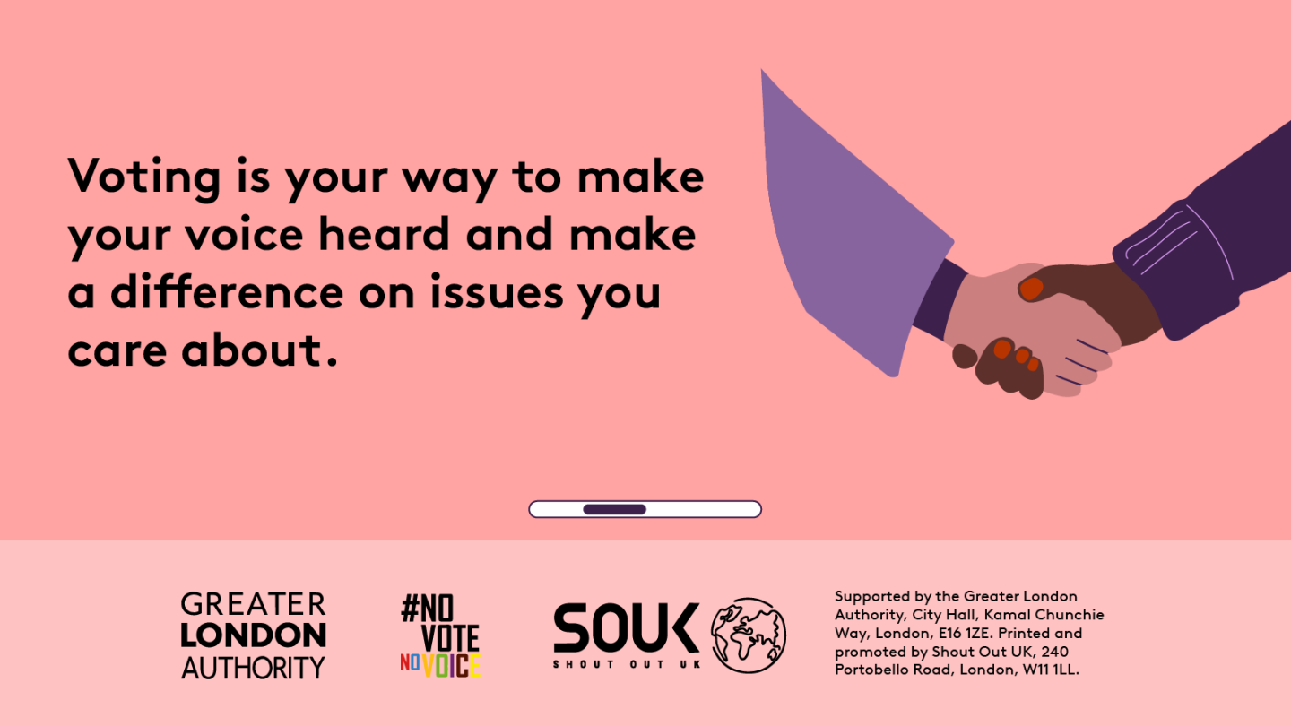 Voting is your way to make your voice heard and make a difference on issues you care about. Two people with different skin tones shaking hands. 