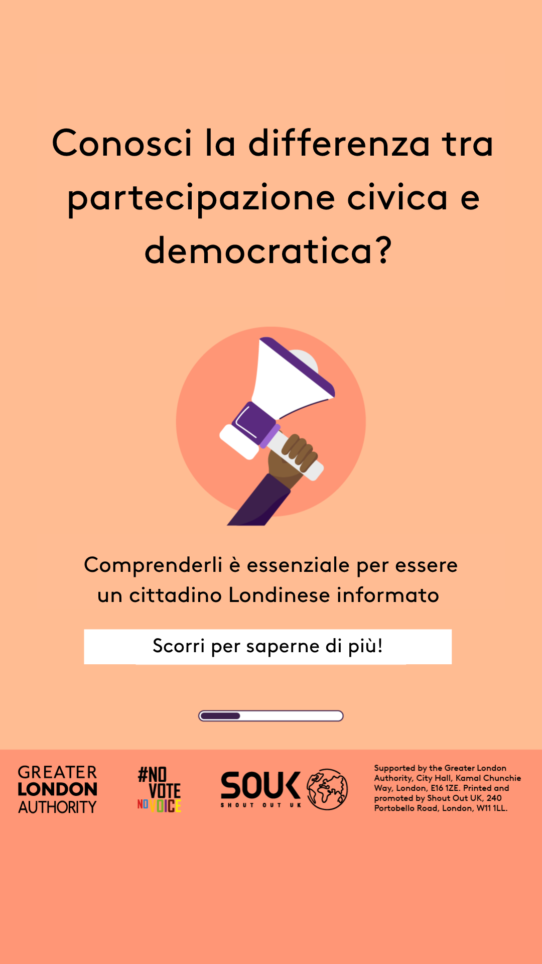 Do you know the difference between civic and democratic participation? A hand holding a megaphone. Understanding both is key to being an informed Londoner. Swipe to learn more! 