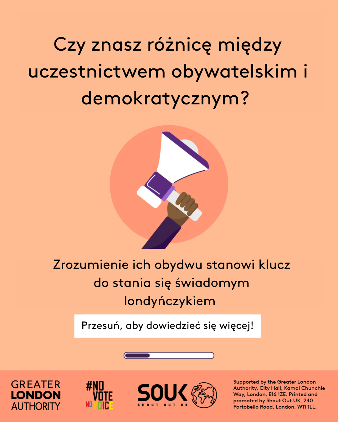 Do you know the difference between civic and democratic participation? A hand holding a megaphone. Understanding both is key to being an informed Londoner. Swipe to learn more! 