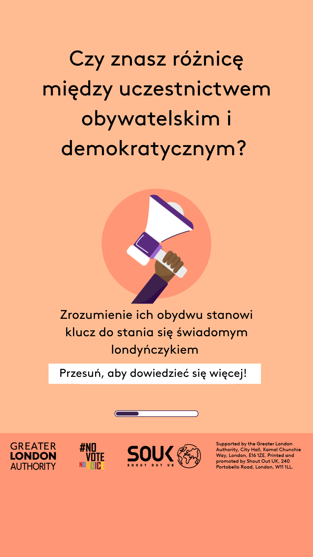 Do you know the difference between civic and democratic participation? A hand holding a megaphone. Understanding both is key to being an informed Londoner. Swipe to learn more! 