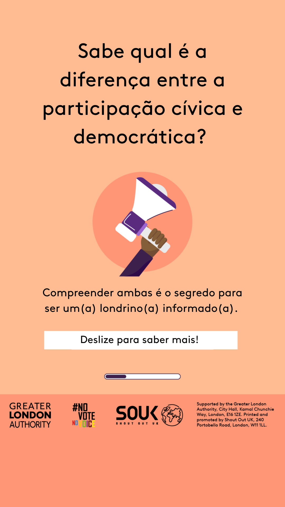 Do you know the difference between civic and democratic participation? A hand holding a megaphone. Understanding both is key to being an informed Londoner. Swipe to learn more! 
