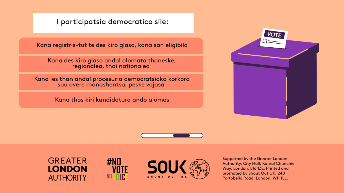 Democratic participation includes registering to vote, if eligible, voting in local, regional and national elections, taking part in deliberative and participatory democracy, standing for elected office. A ballot box with a ballot paper showing through the posting slot with ‘vote’ written on it. 