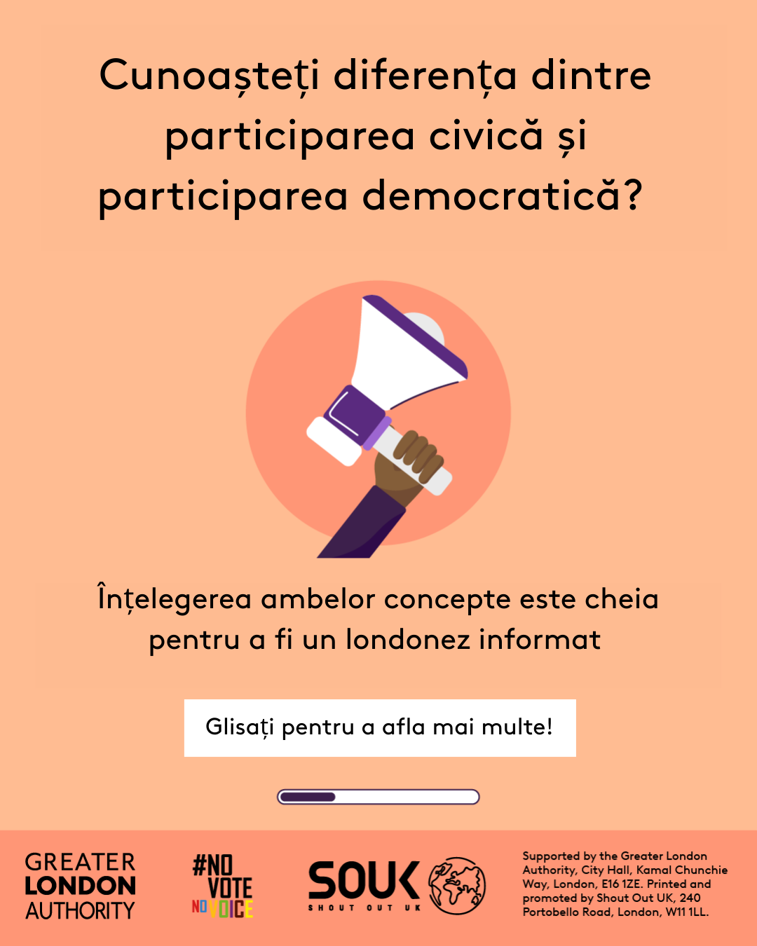 Do you know the difference between civic and democratic participation? A hand holding a megaphone. Understanding both is key to being an informed Londoner. Swipe to learn more! 