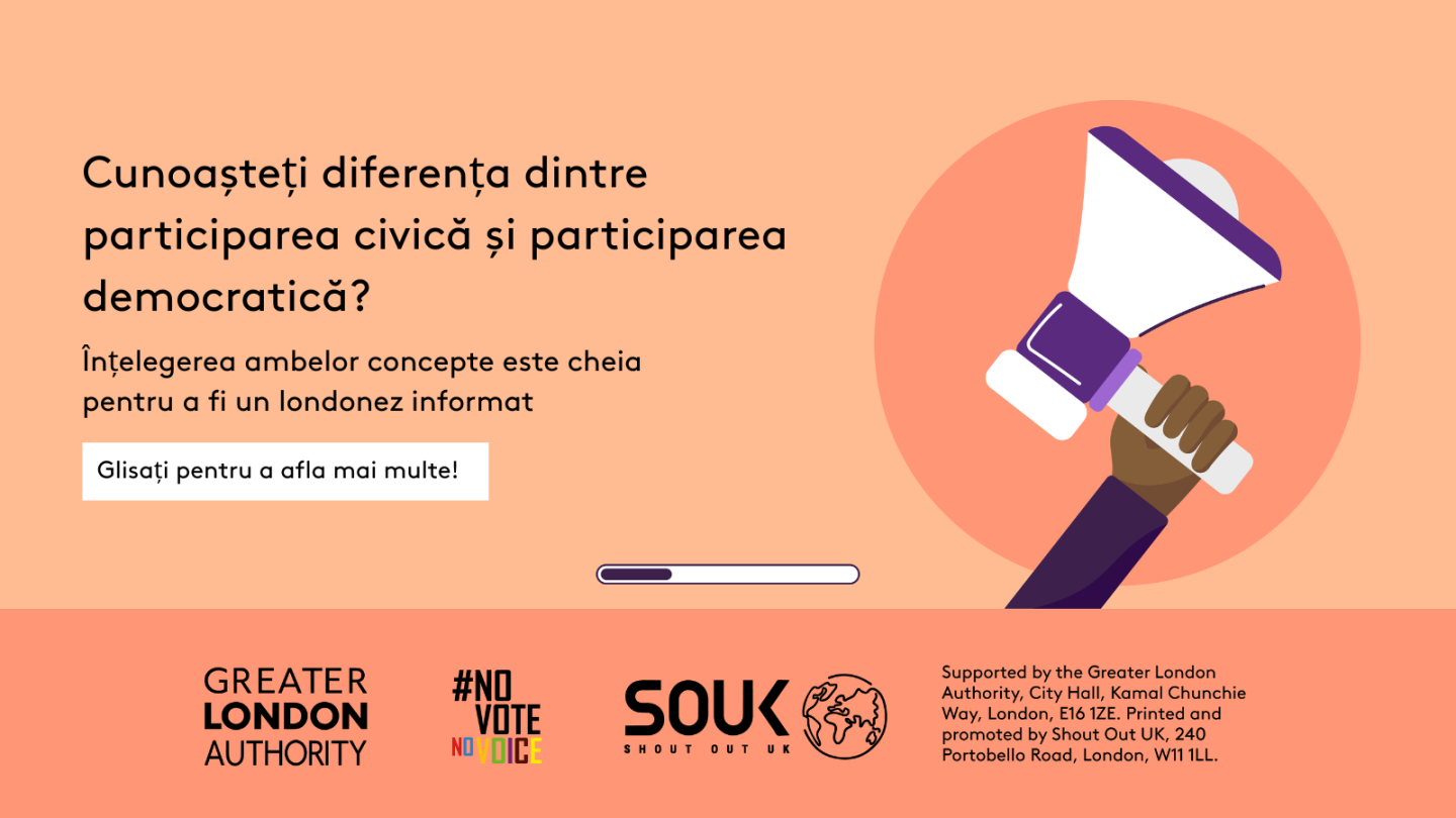 Do you know the difference between civic and democratic participation? A hand holding a megaphone. Understanding both is key to being an informed Londoner. Swipe to learn more! 