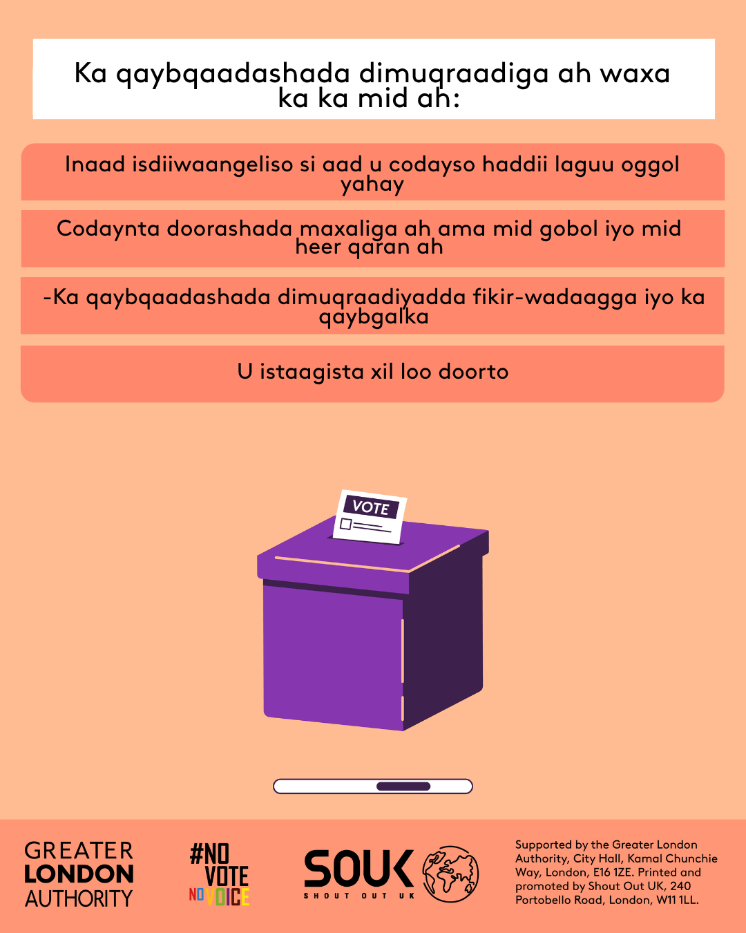 Democratic participation includes registering to vote, if eligible, voting in local, regional and national elections, taking part in deliberative and participatory democracy, standing for elected office. A ballot box with a ballot paper showing through the posting slot with ‘vote’ written on it. 