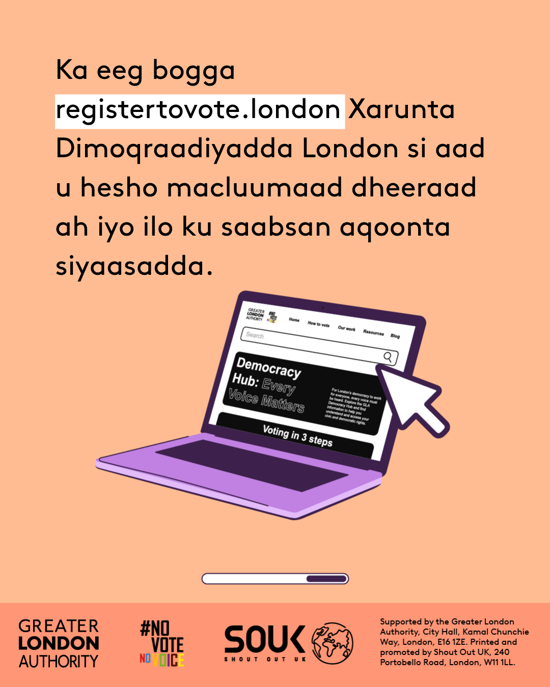 Check out the London Democracy Hub at GLA Democracy Hub for more info and political literacy resources with an open laptop computer with the Democracy Hub homepage on the screen. 