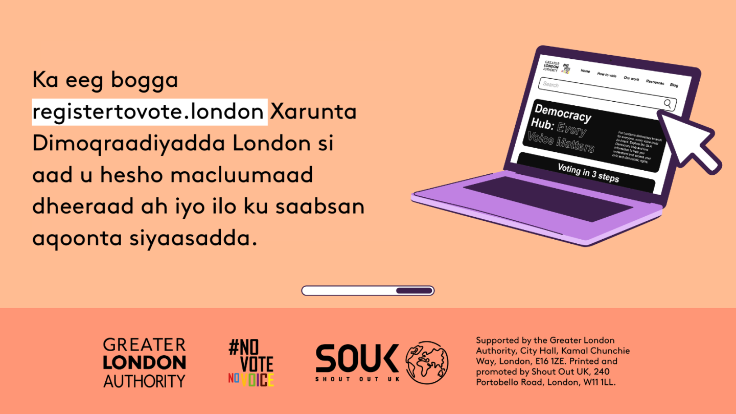 Check out the London Democracy Hub at GLA Democracy Hub for more info and political literacy resources with an open laptop computer with the Democracy Hub homepage on the screen. 