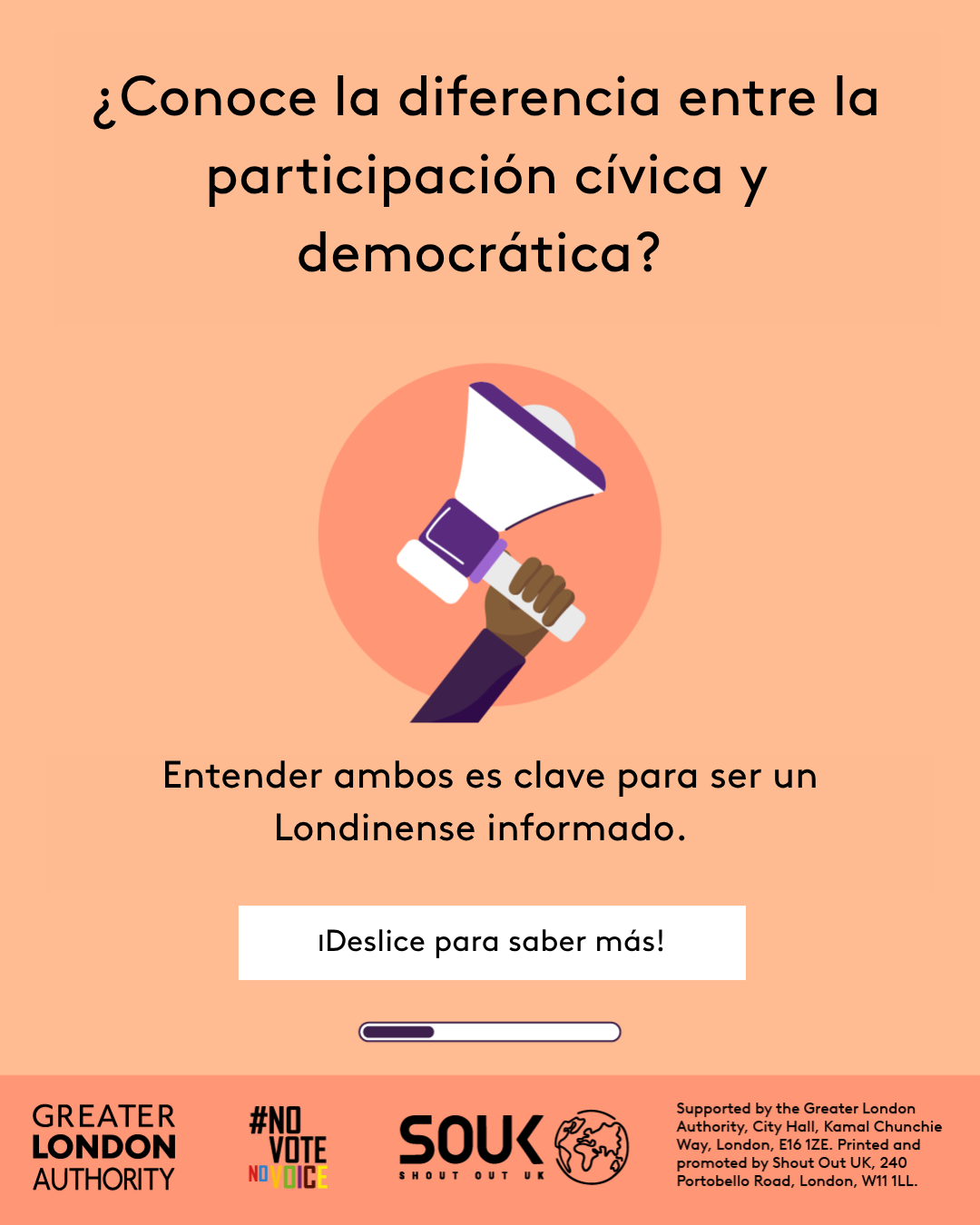 Do you know the difference between civic and democratic participation? A hand holding a megaphone. Understanding both is key to being an informed Londoner. Swipe to learn more!    