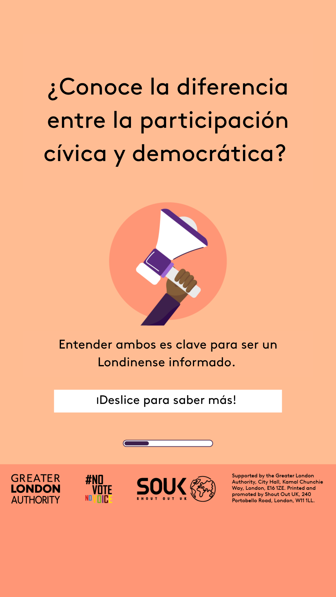 Do you know the difference between civic and democratic participation? A hand holding a megaphone. Understanding both is key to being an informed Londoner. Swipe to learn more! 