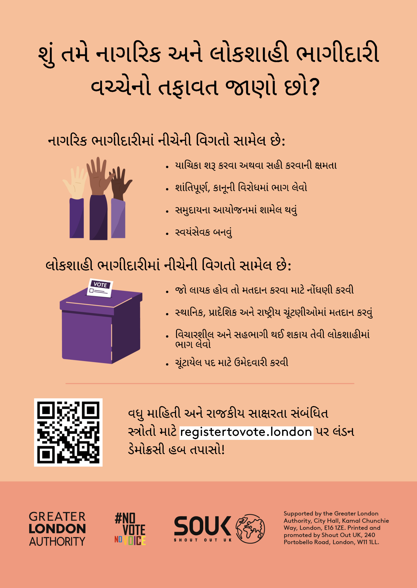 Do you know the difference between civic and democratic participation? Understanding both is key to being an informed Londoner. Civic participation = the ability to start or sign petitions, taking part in peaceful, legal protest, being involved in community organising, volunteering. Democratic participation = registering to vote, if eligible, voting in elections, taking part in deliberative and participatory democracy, standing for elected office. Check out the GLA Democracy Hub for more info.