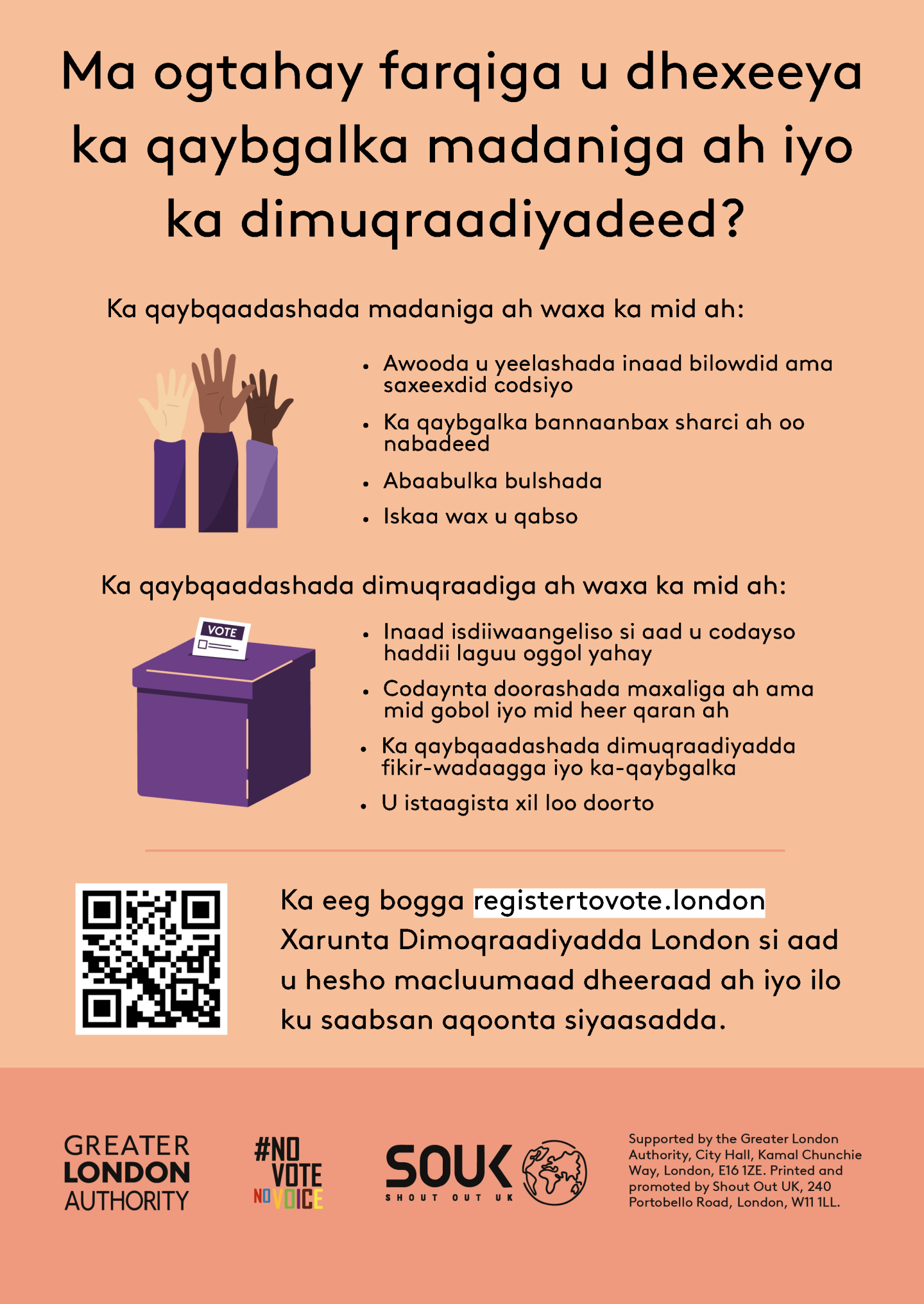 Do you know the difference between civic and democratic participation? Understanding both is key to being an informed Londoner. Civic participation = the ability to start or sign petitions, taking part in peaceful, legal protest, being involved in community organising, volunteering. Democratic participation = registering to vote, if eligible, voting in elections, taking part in deliberative and participatory democracy, standing for elected office. Check out the GLA Democracy Hub for more info.