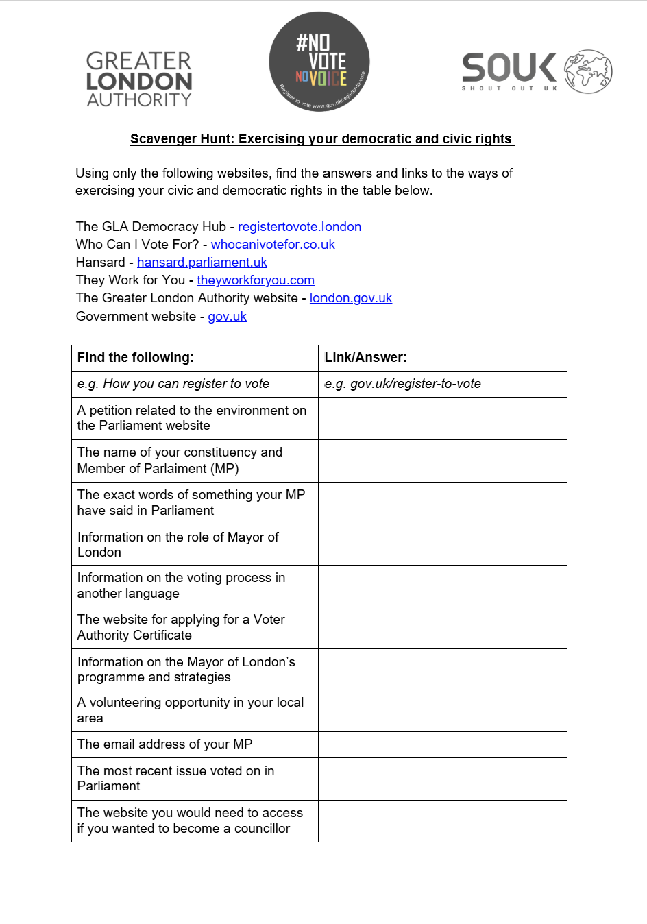 Preview of scavenger hunt worksheet