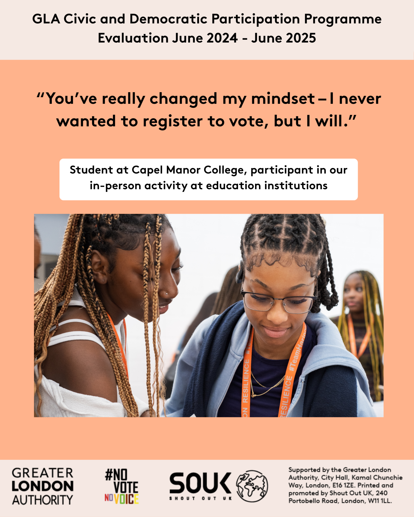 Two students registering to vote. 'You've really changed my mindset, I never wanted to register to vote, but I will'