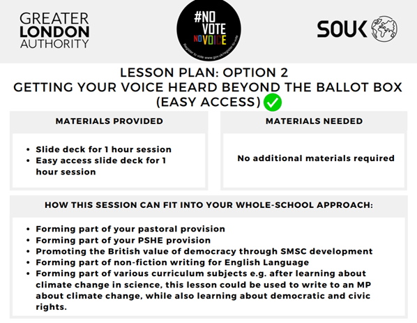 Preview of the Lesson plan PDF included materials provided, materials needed, how the session fits into a whole school approach and slide by slide instructions for delivery.