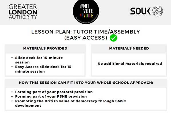 Preview of the Lesson plan PDF included materials provided, materials needed, how the session fits into a whole school approach and slide by slide instructions for delivery.
