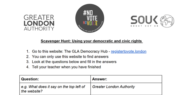 A preview of the worksheet activity and the an example. What does it say on the top left of the website? Answer, The Greater London Authority